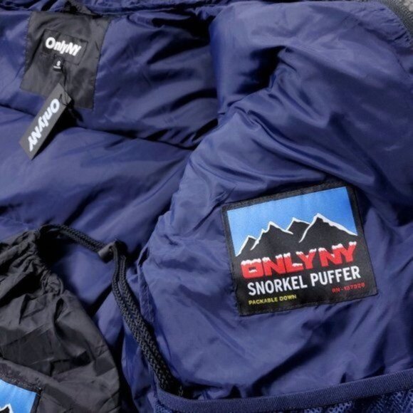 New ONLY NY Jacket Mens S Small Packable Snorkel Puffer Down Nylon Black - Picture 6 of 9